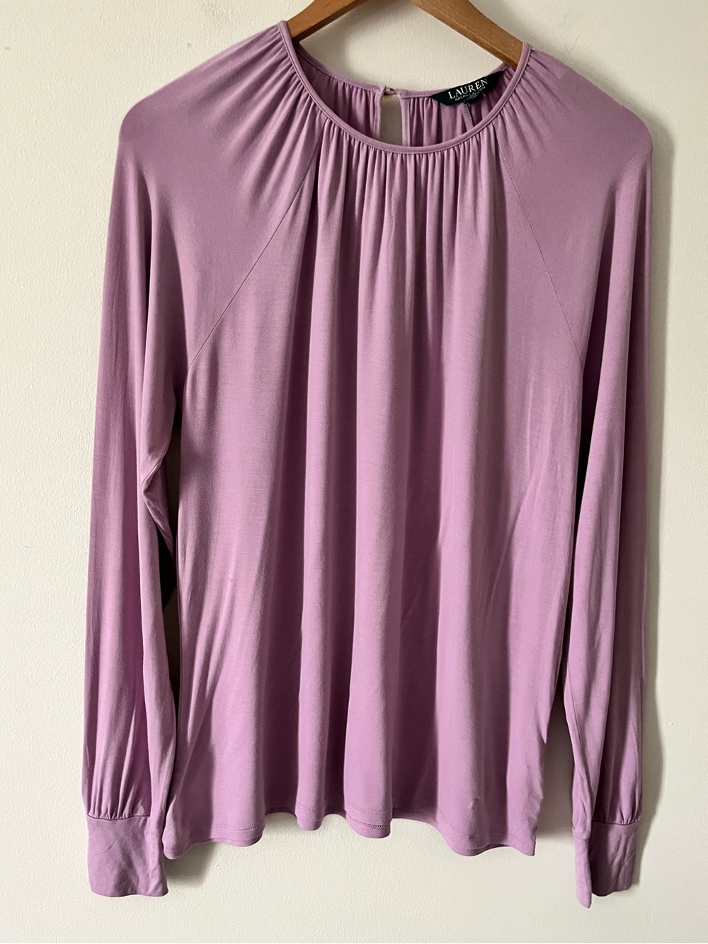 Lauren Ralph Lauren Lavender Long-Sleeve Soft Drape Top Large Relaxed Mature